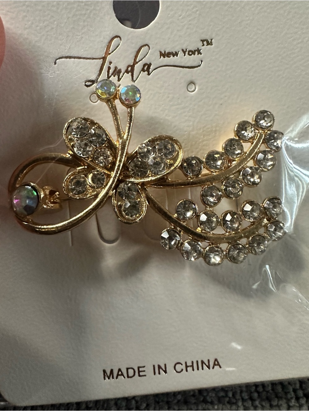 Gold-Tone Crystal Floral and butterfly Brooch - Gold and Clear